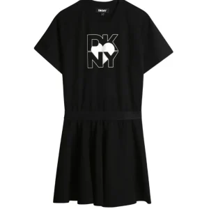 Abito a maniche corte per bambina Dkny Kids nero con logo