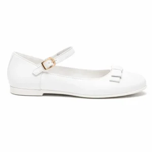 Ballerine per bambina Colorichiari bianco con fiocco con chiusura alla caviglia con fibbia