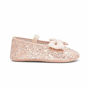Ballerine per neonata BabyWalker beige con glitter con fiocco