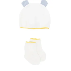 Berretto e calzini per neonati Gensami Kids bianco con bordo a contrasto (2 pezzi)