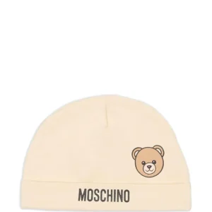 Berretto per neonati Moschino Kids beige con motivo orsetto