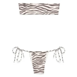 Bikini per donna MC2 Saint Barth Marielle beige con stampa zebrata