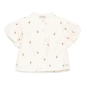 Camicia per neonata Donsje Ezrah beige con ricamo all-over