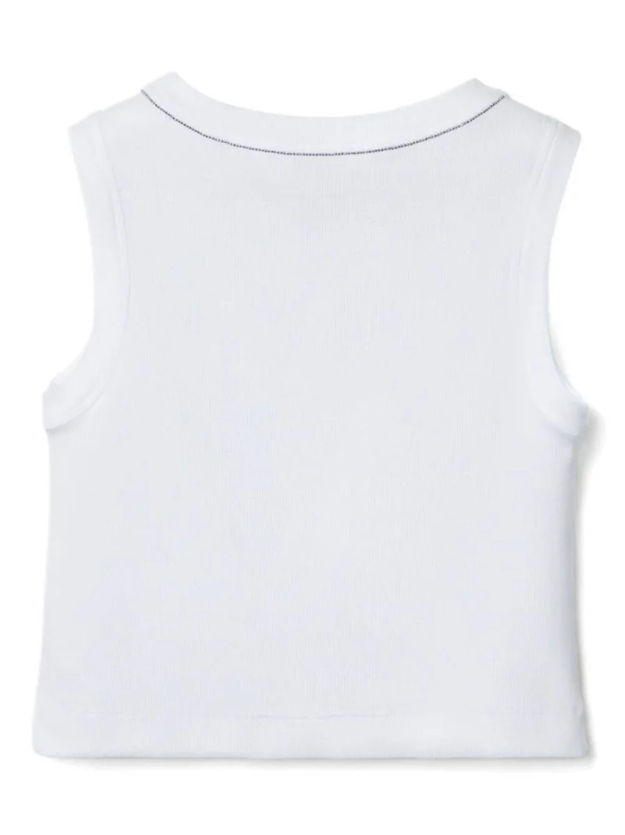 Canotta crop per bambina Brunello Cucinelli Kids bianco con scollo rotondo - immagine 4