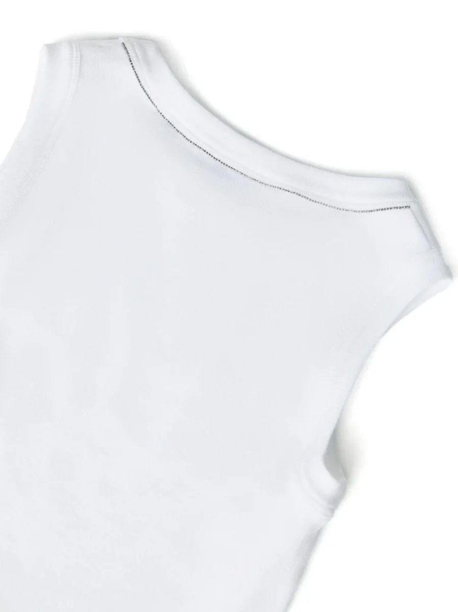 Canotta crop per bambina Brunello Cucinelli Kids bianco con scollo rotondo - immagine 3