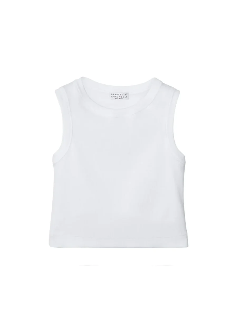 Canotta crop per bambina Brunello Cucinelli Kids bianco con scollo rotondo