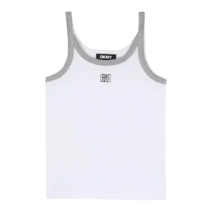 Canotta per bambina Dkny Kids bianca con dettaglio a contrasto