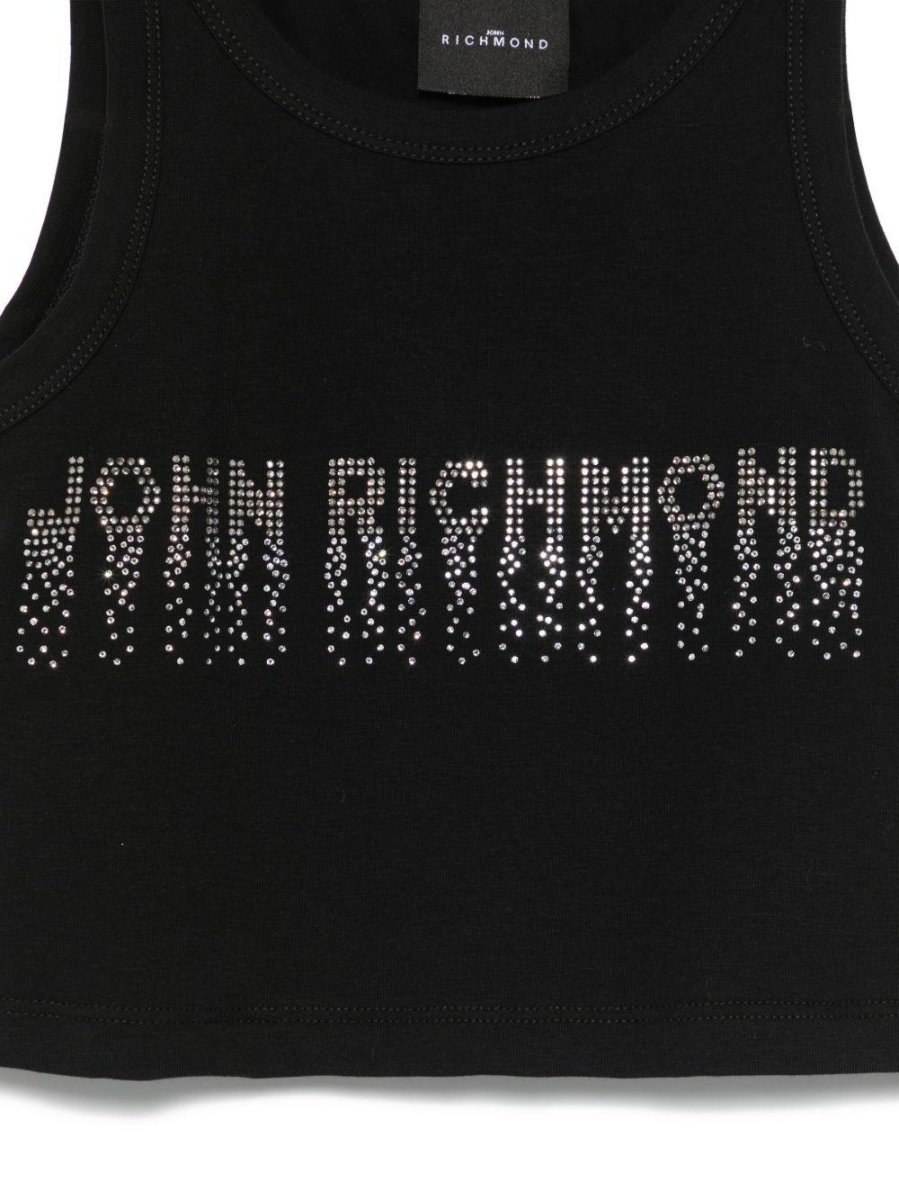Canotta per bambina John Richmond Junior nero con logo con strass - immagine 3