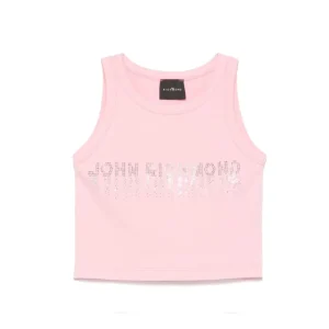 Canotta per bambina John Richmond Junior rosa con logo con strass