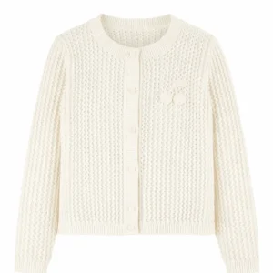 Cardigan per bambina Bonpoint bianco con logo ricamato