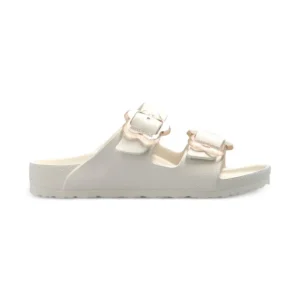 Ciabatte Arizona per bambina Birkenstock Kids bianche con con fibbia a forma di fiore