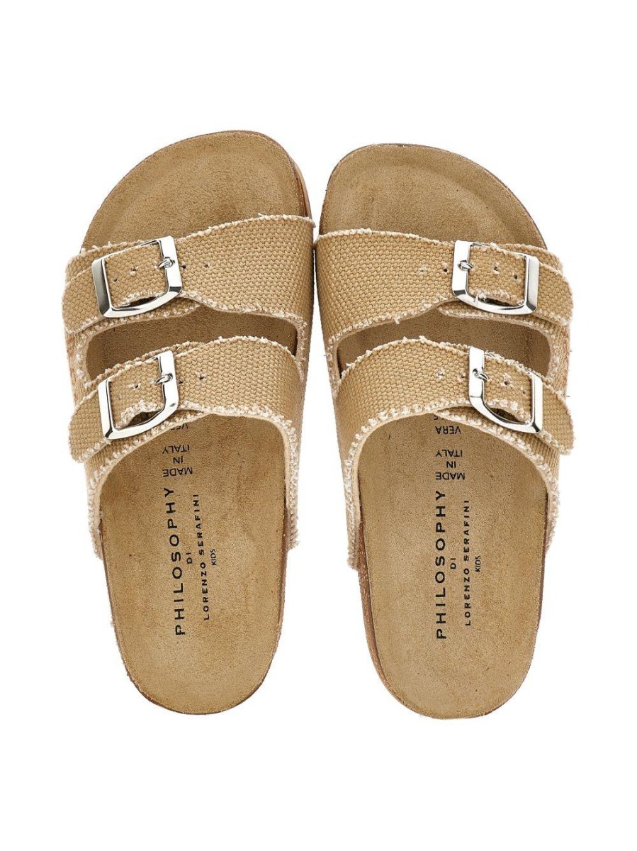 Ciabatte per bambina Philosophy di Lorenzo Serafini Kids beige con chiusura a fibbia - immagine 4