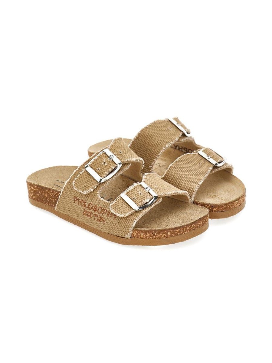 Ciabatte per bambina Philosophy di Lorenzo Serafini Kids beige con chiusura a fibbia - immagine 3