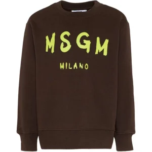 Felpa per bambino MSGM Kids marrone con stampa logo