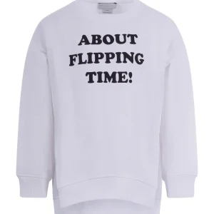 Felpa per bambino Stella McCartney Kids bianca con scritta "About flippping time!"