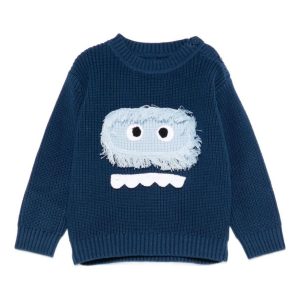 Maglione per neonato Stella McCartney Kids blu con faccia di mostro