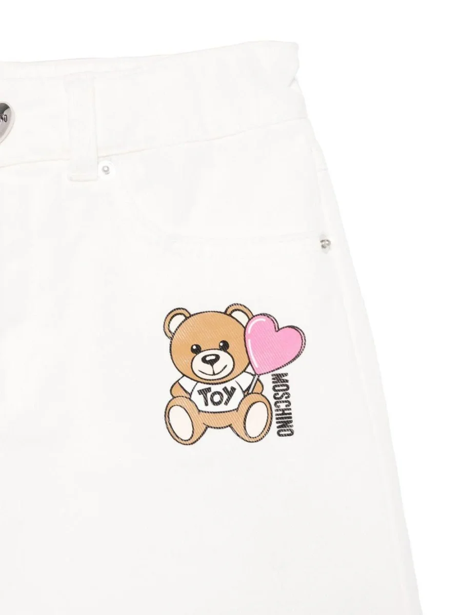 Minigonna denim per bambina Moschino Kids bianco con passanti - immagine 3