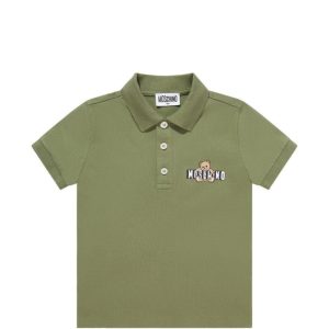 Polo da bambino Moschino Kids verde con stampa orsacchiotto