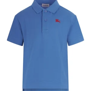 Polo per bambino Burberry Kids blu con logo ricamato