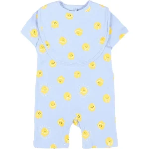 Set tutina e bavaglino per neonato Stella McCartney Kids azzurra con stampa all-over