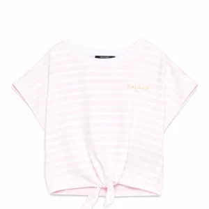 T-shirt da bambina Balmain Kids rosa con motivo a righe