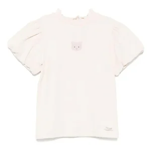 T-shirt per bambina Donsje Nowien beige con motivo con ricamo
