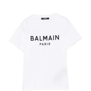 T-shirt per bambino Balmain Kids bianca con logo sul davanti