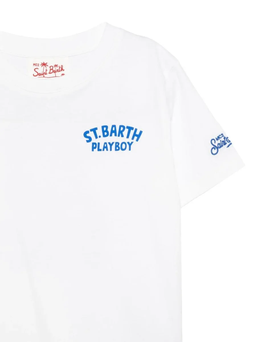 T-shirt per bambino MC2 Saint Barth Kids bianca con scritta "St. Barth Playboy" sul davanti - immagine 4