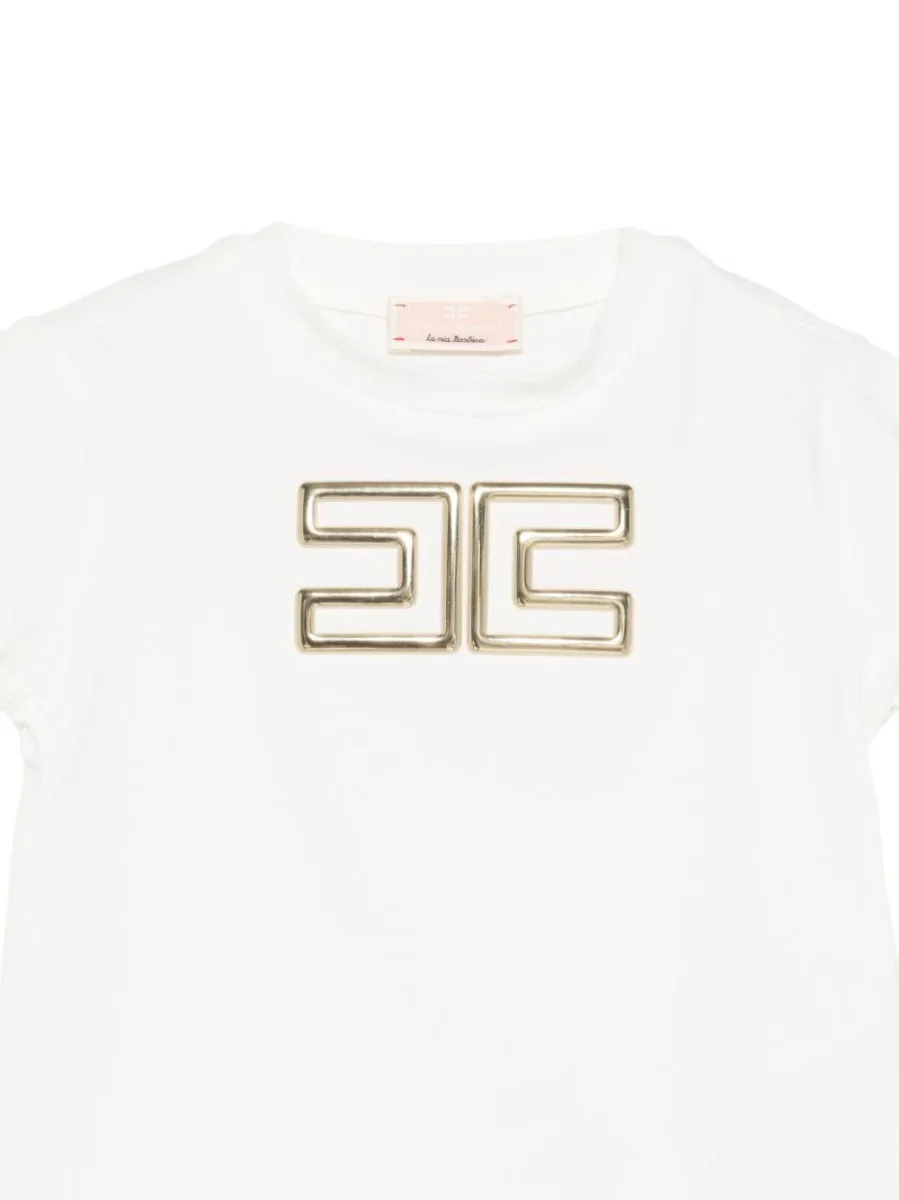T-shirt per neonata Elisabetta Franchi La Mia Bambina bianca con dettaglio logo - immagine 4