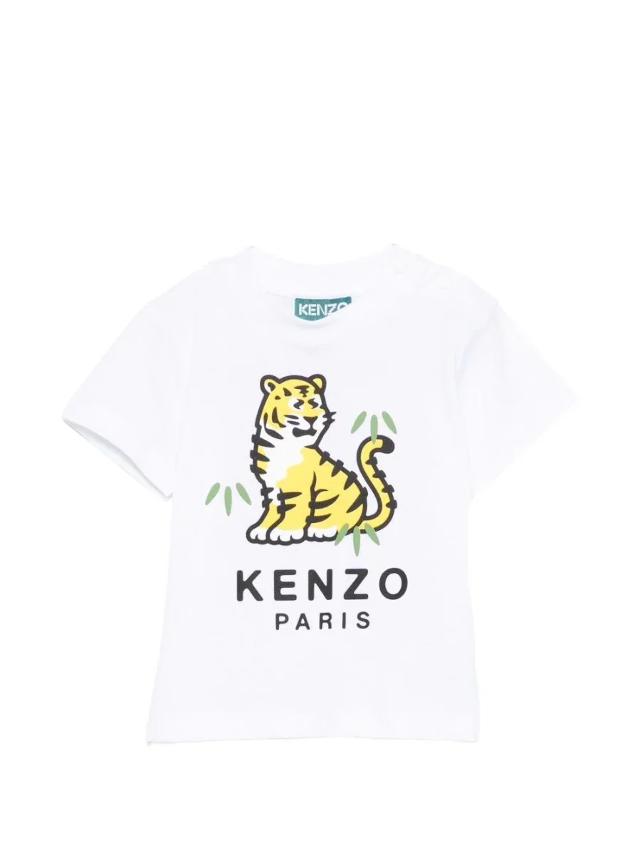 T-shirt per neonato Kenzo Kids bianca con stampa tigre sul davanti - immagine 2