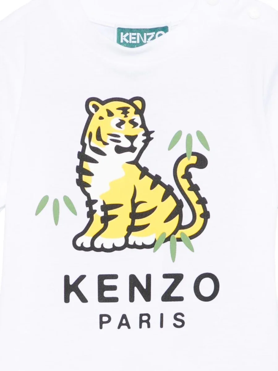 T-shirt per neonato Kenzo Kids bianca con stampa tigre sul davanti - immagine 3
