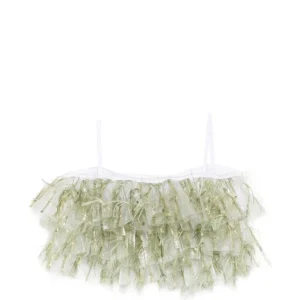 Top per bambina A'lapage verde con dettaglio frange