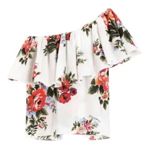 Top per bambina Dolce & Gabbana Kids bianco a fiori con ruches