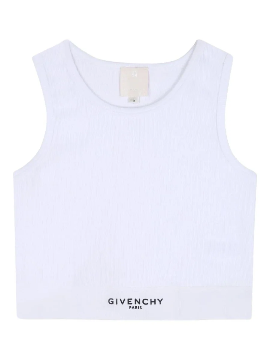 Top per bambina Givenchy Kids bianco a coste