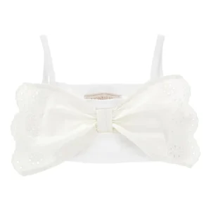 Top per bambina Monnalisa bianco con dettaglio fiocco ricamato