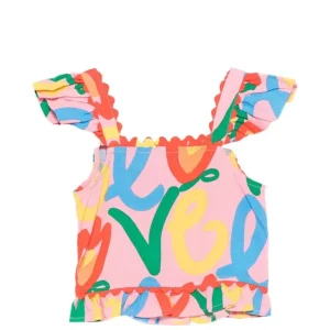 Top per bambina Stella McCartney Kids rosa con stampa grafica all-over