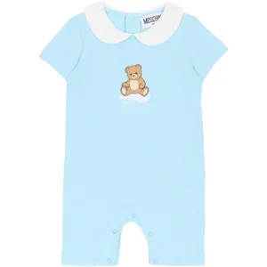 Tutina per neonati Moschino Kids azzurra con stampa Teddy Bear su nuvola