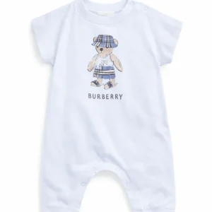 Tutina per neonato Burberry Kids azzurra con stampa grafica orsetto sul davanti