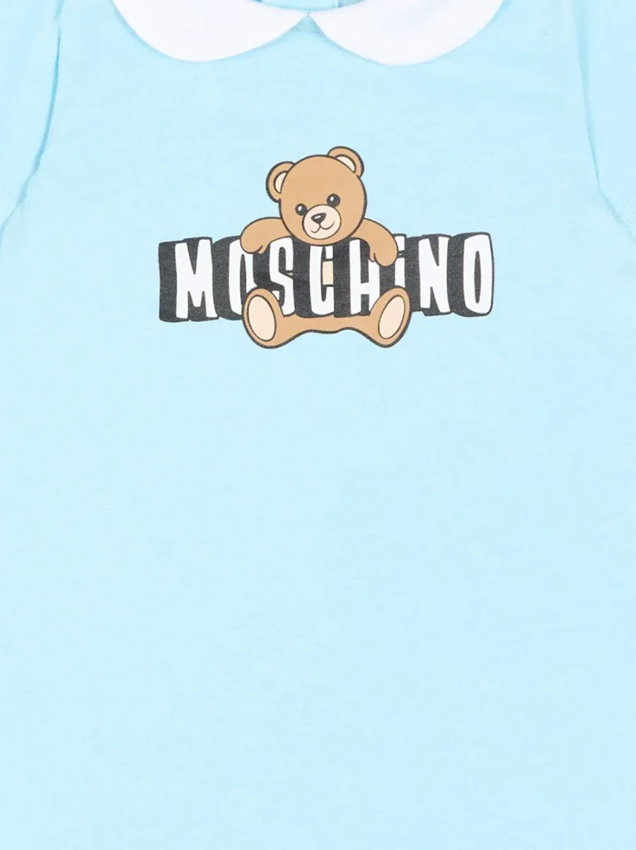 Tutina per neonato Moschino Kids azzurra con colletto alla Peter Pan - immagine 4