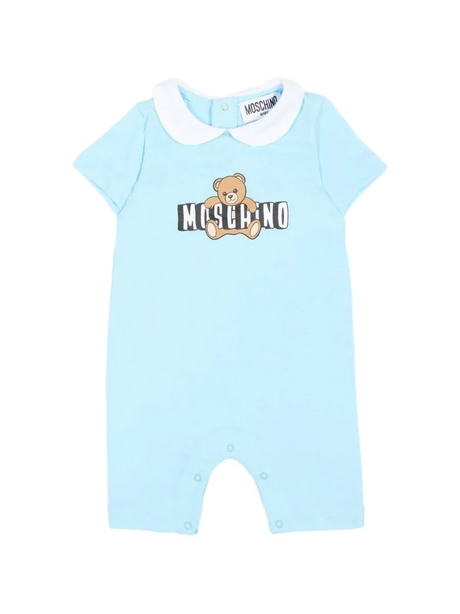 Tutina per neonato Moschino Kids azzurra con colletto alla Peter Pan